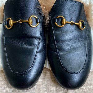 BlackGucci Princetown Mules with Fur, Size 7